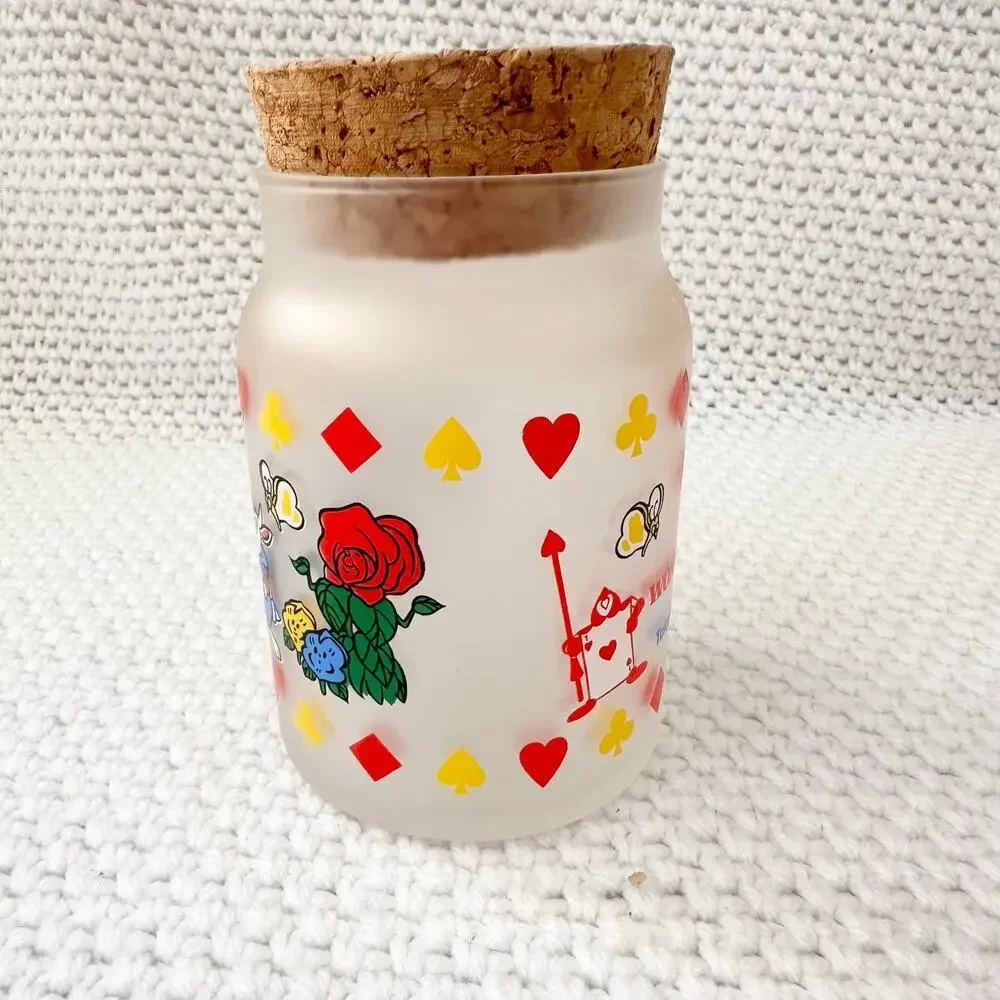 Disney Tokyo Vintage Alice in Wonderland Frosted Glass Cork Top Candy Jar Holder - Picture 3 of 8